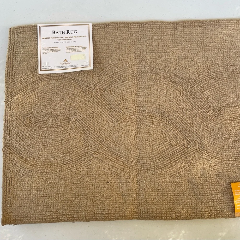 Knightsbridge Link Bath Rug Dark Beige 100% Plush Cotton Non Slip 17